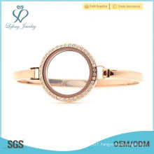 Hot Selling 30mm Rose Gold Crystl Bangle, stainless steel 316l floating charms Living glass lockets bracelets